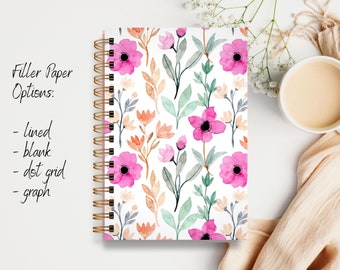 Hardcover Spiral Journal — Pink Pansies