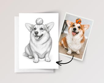Custom Greeting Card with Pet Photo for Funeral/Loss, 5" x 7" Sketch Portrait