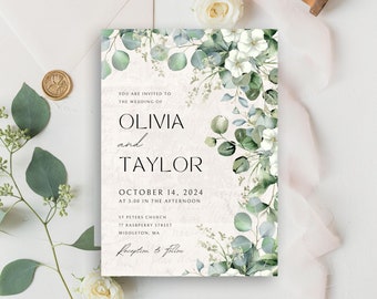 Printed Wedding Invitation Suite — Eucalyptus & Pansies