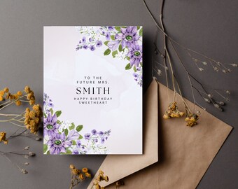 Birthday Card for Fiancé/Future Mrs. - Purple Florals