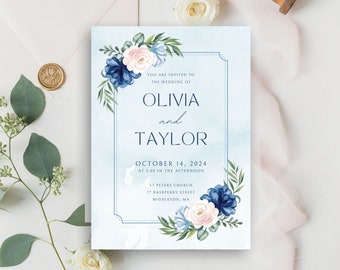 Wedding Invitation Suite — Blue Rose