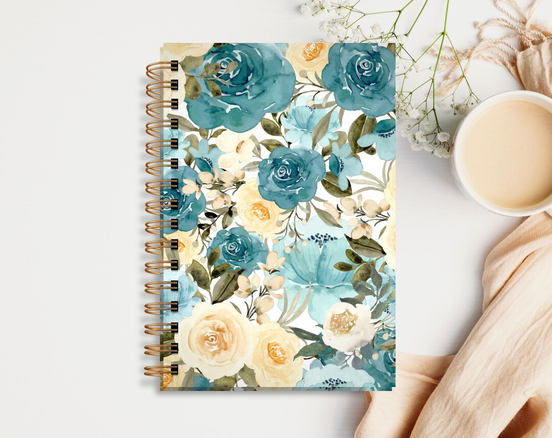 Hardcover Spiral Journal Teal Rose Notebook Etsy