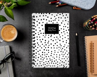 2024/2025 Weekly Planner & Habit Tracker - Black/White Dots