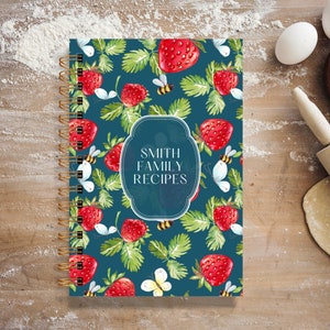 Personalized Hardcover Recipe Book - Strawberries & Butterflies