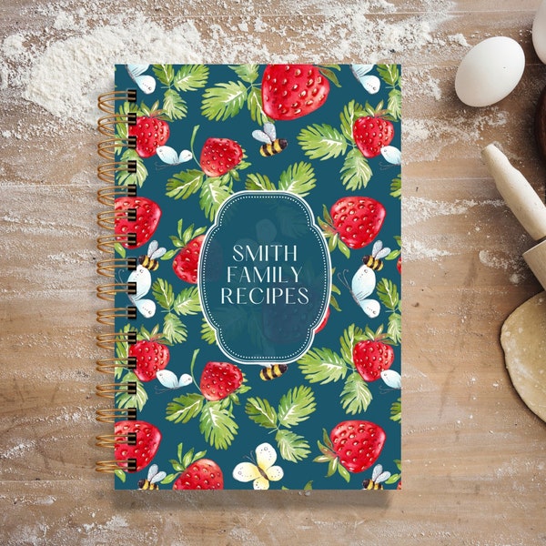 Personalized Hardcover Recipe Book - Strawberries & Butterflies