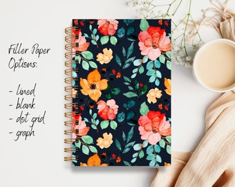 Hardcover Spiral Journal — Watercolor Florals (pink)