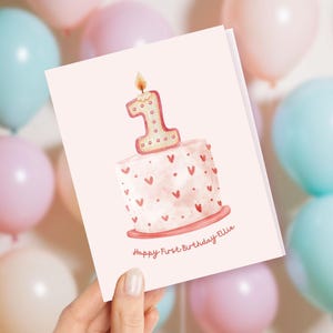 Première, deuxième, troisième carte d'anniversaire pour petite fille, enfant en bas âge, gâteau en forme de coeur avec bougie
