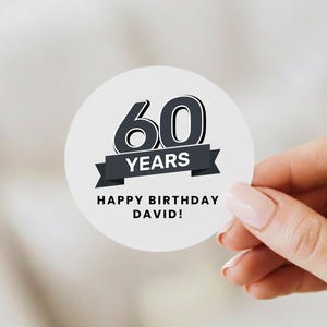 60th Birthday Stickers with Name: 30 Stickers Per Sheet