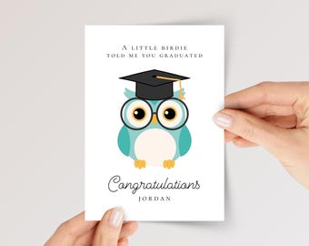 Personalized Graduation Card with Blue Owl