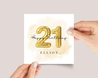 Personalized 21st Birthday Card for Son/Daughter with Gold Number Balloons