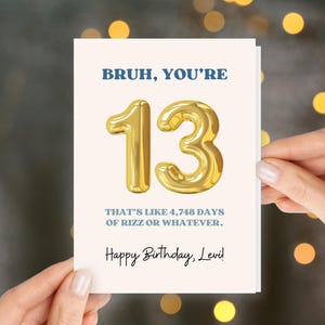 13th Birthday Card: Gold Balloons, Teen Boy/Girl