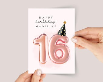 16th Birthday Card For Teen Girl: Pink Number Balloons