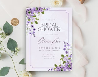 Printed Bridal Shower Invitations — Purple Florals