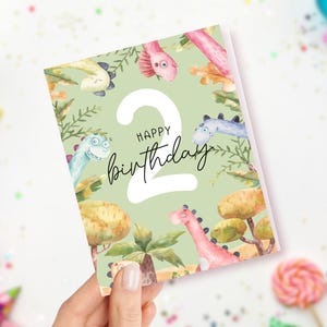 Cartão de aniversário de dinossauro para qualquer idade, para crianças de 2, 3, 4 anos ou mais!