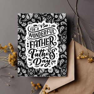 Tarjeta de felicitación personalizada para el Día del Padre para papá/papá - Paisley en blanco y negro