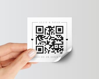Custom QR Labels For Wedding Invitations with Bride, Groom, and Date