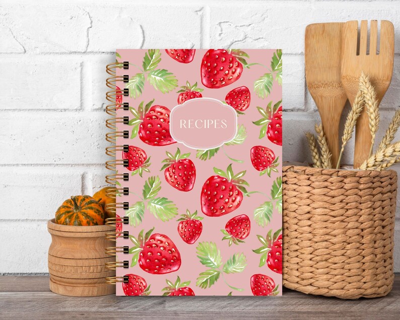Personalized Hardcover Recipe Book Pink Strawberries None