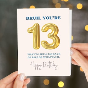13th Birthday Card: Gold Balloons, Teen Boy/Girl