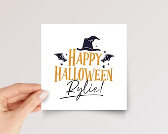 Personalized Halloween Card for Daughter with Witch Hat and Bat Wings
