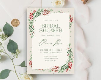 Printed Bridal Shower Invitations — Mistletoe Scroll