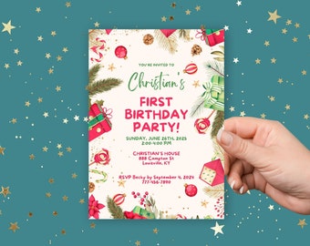 First Birthday Party Invitations - Christmas Cheer
