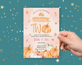 Our Little Pumpkin Second Birthday Invitations - Pink