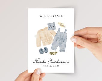 Personalized Baby Shower Card for Newborn Boy, Gift for New Parent