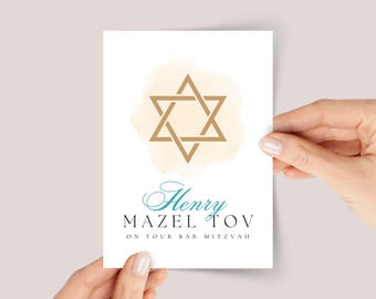 Mazel Tov Bar Mitzvah Card for Boys Turning 13 with Star of David