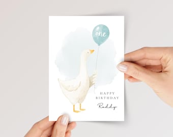 Personalized First Birthday Card for Baby Boy or Girl Turning One |  Mother Goose