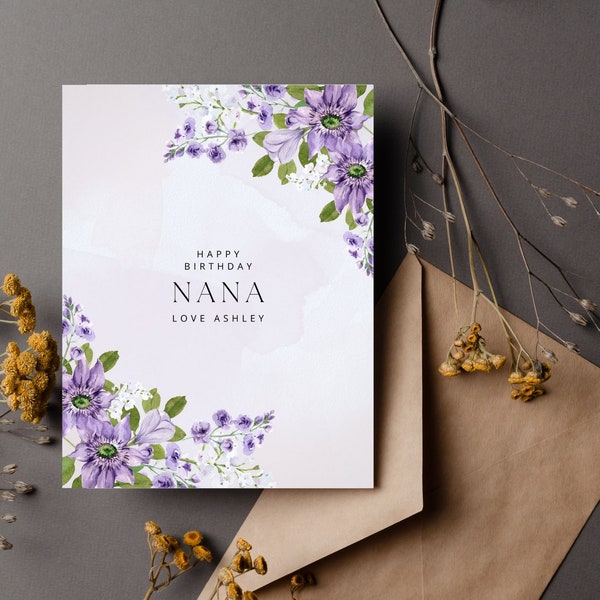 Birthday Card for Nana - Purple Florals