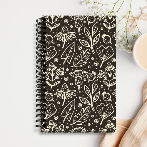 Hardcover Spiral Notebook Black & White Fall dot Grid Etsy