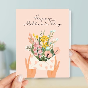 Mother&#39;s Day Card with Flowers in an Envelope