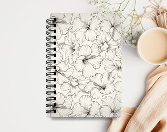 Hardcover Spiral Journal — Black & White Flowers