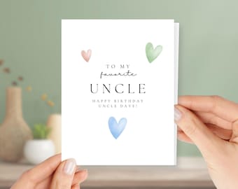 Personalized Birthday Card for Favorite Uncle With Hearts