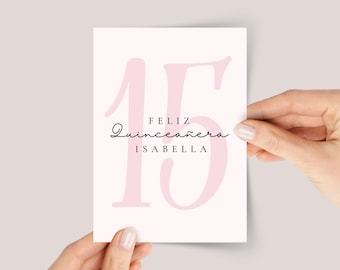 Pink Feliz Quinceañera Card for Girl Turning 15