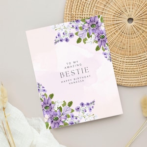 Personalisierte Geburtstagskarte für den besten Freund / die beste Freundin mit Blumen