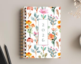 A5 Hardcover 2026/27 Daily and Weekly Planner With Pretty Watercolor Flowers, Size 8.2" x 5.8"