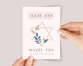 Bat Mitzvah Card for Daughter With Floral Star of David