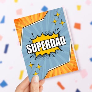 Cartão de felicitações personalizado para o Dia dos Pais para o Super Pai, cartão estilo história em quadrinhos para o pai