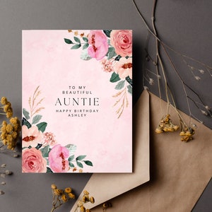 Personalisierte Geburtstagskarte für Tante mit hübschen rosa Blumen DS2593