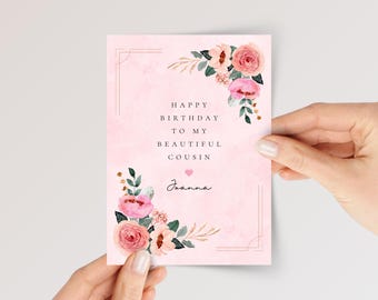 Personalized Birthday Card for Cousin with Pink Flowers