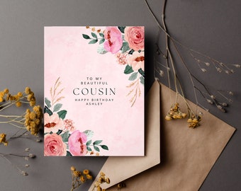 Birthday Card for Cousin - Pink Florals