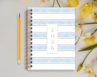 A5 Hardcover 2026/27 Daily and Weekly Planner With Blue Stripes, Size 8.2" x 5.8"