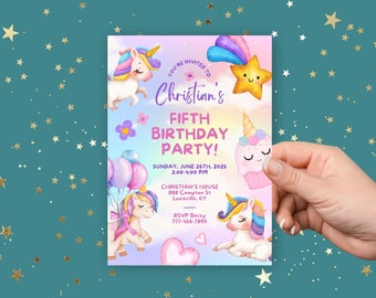 Fifth Birthday Party Invitations - Unicorn Dreams