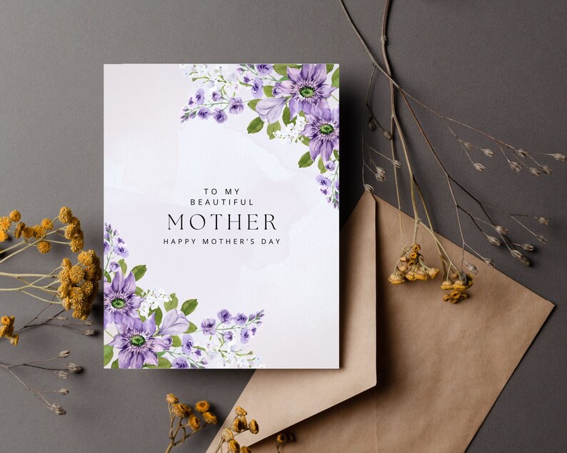 Mother's Day Card Purple Florals image 1