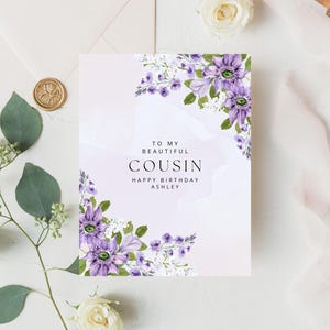 Cartão de aniversário personalizado para primo com flores DS7234