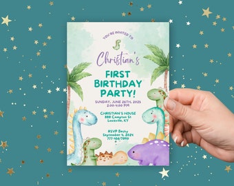 First Birthday Party Invitations - Dinosaurs