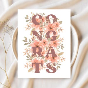 Congratulations Card with Pink Flowers