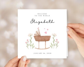 Personalized Square Baby Shower Card for Newborn Baby Girl and Mom-to-be