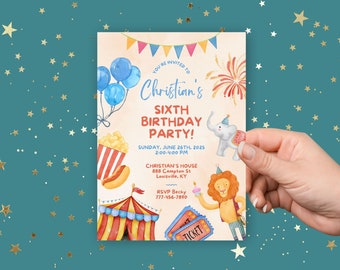 Sixth Birthday Party Invitations - Carnival